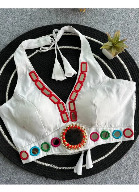 Tew Pure Roman Silk Cotton Real Mirror Work Navratri Blouses